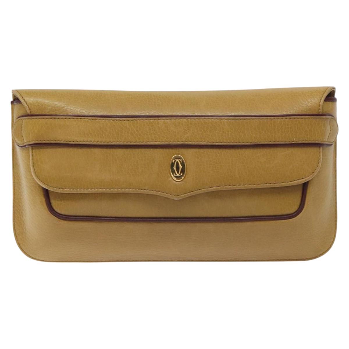 CARTIER Must Line Clutch Bag Leather Beige Auth BA3268