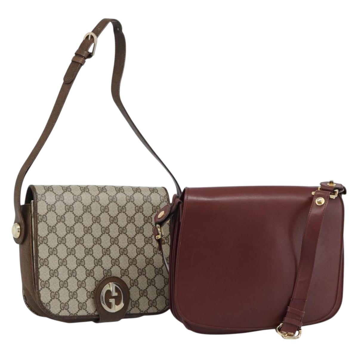 GUCCI Cartier GG Supreme Bag PVC Leather 2 Set Beige Bordeaux gold Auth BA3271