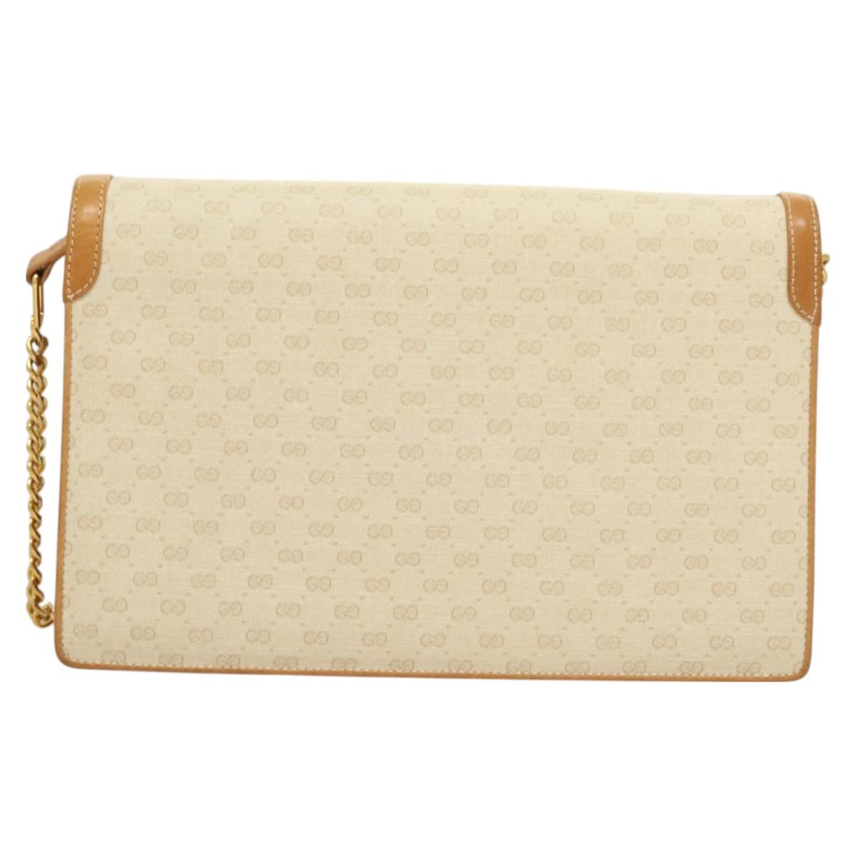 GUCCI Micro GG Supreme Chain Shoulder Bag PVC White Gold Auth BA3303