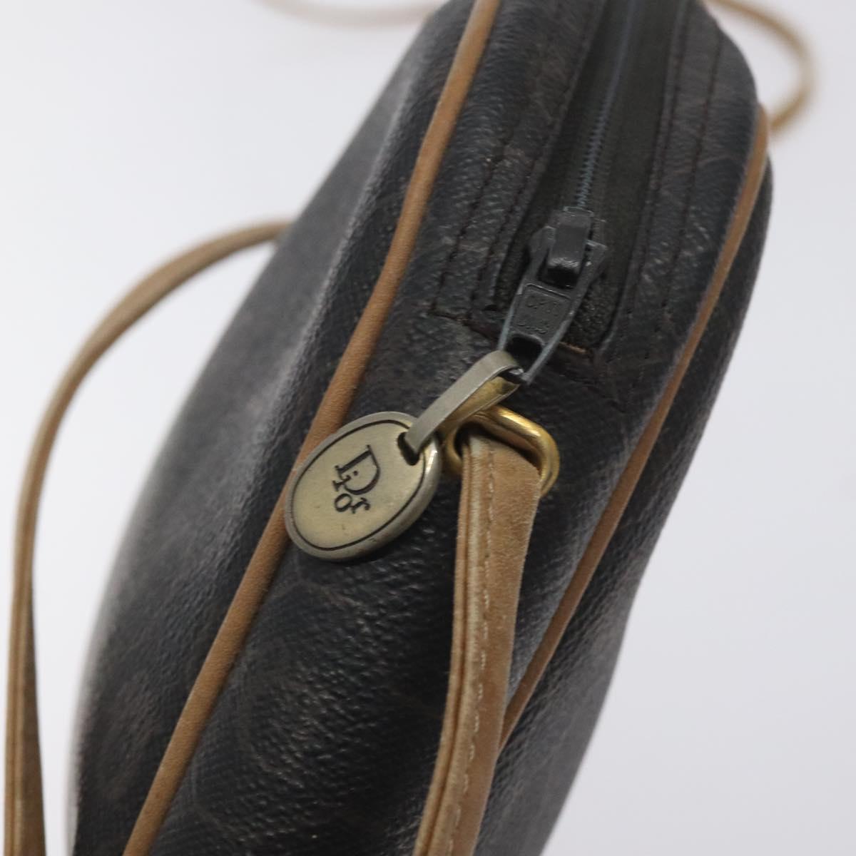 Christian Dior Honeycomb Canvas Shoulder Bag PVC Leather Black Gold Auth BA3305
