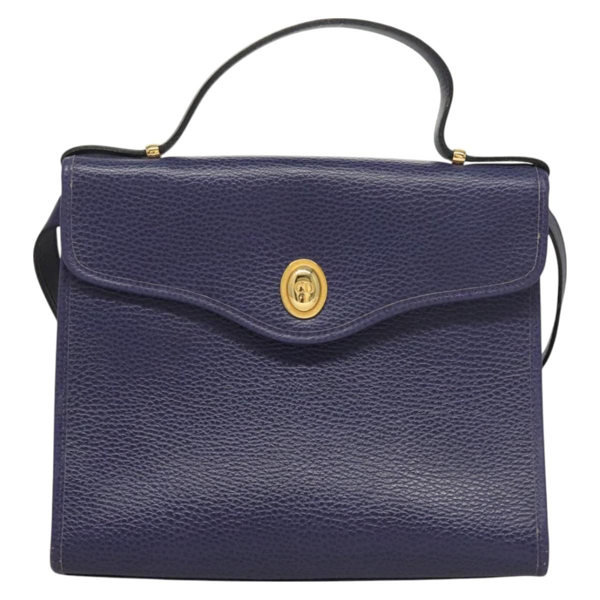 Christian Dior Hand Bag Leather 2way Gold Purple gray Auth BA3306