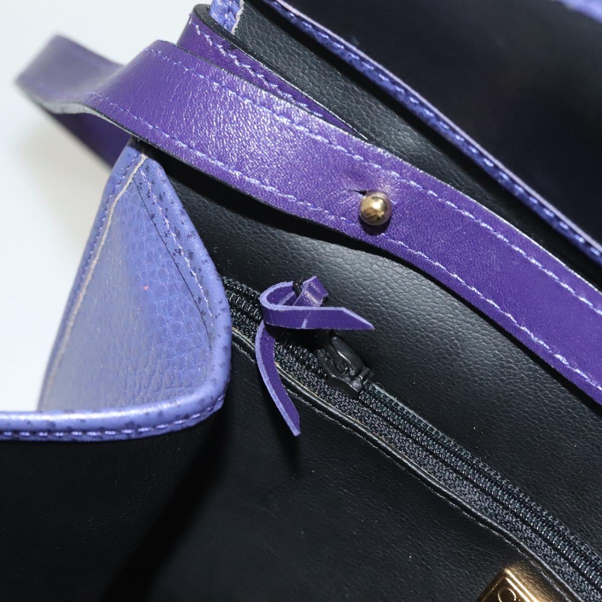 Christian Dior Hand Bag Leather 2way Gold Purple gray Auth BA3306