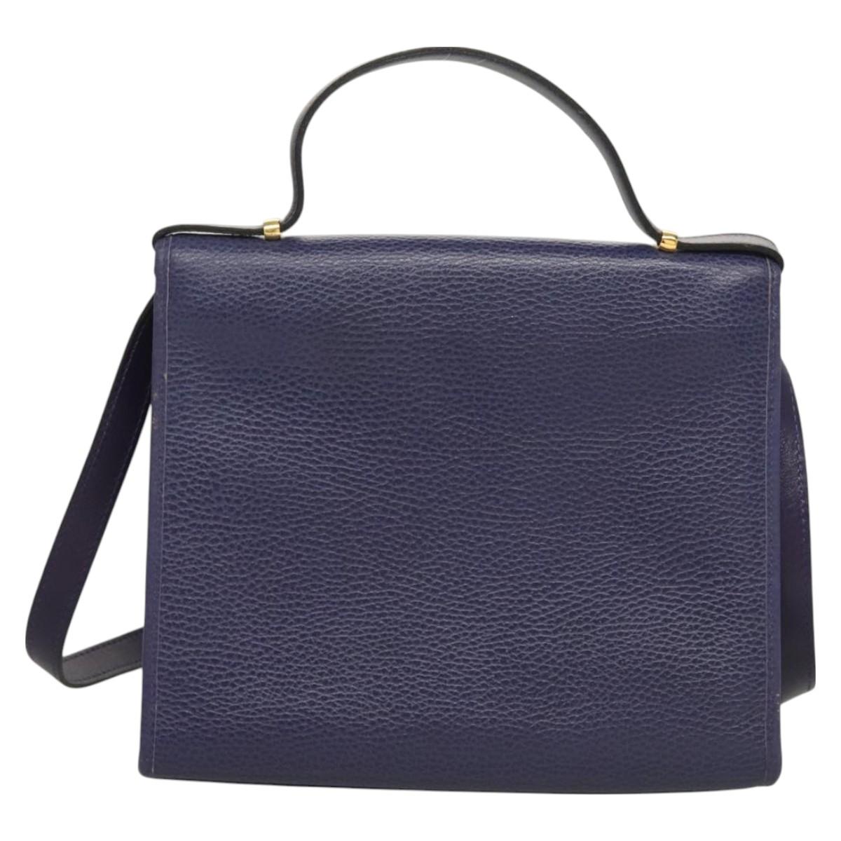 Christian Dior Hand Bag Leather 2way Gold Purple gray Auth BA3306