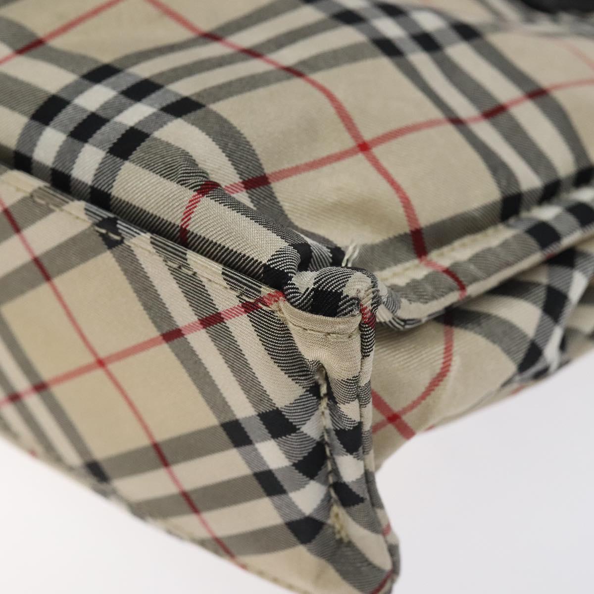BURBERRY Nova Check Blue Label Hand Bag Nylon Beige Silver Auth BA3308