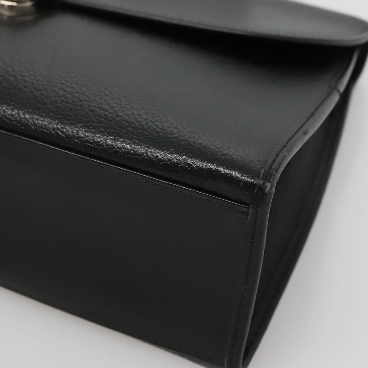 Burberrys Hand Bag Leather Black Silver Auth BA3309