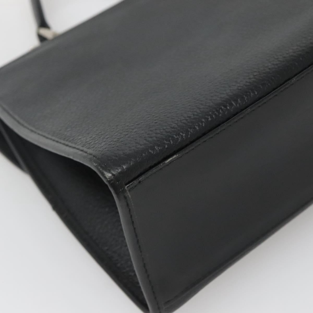 Burberrys Hand Bag Leather Black Silver Auth BA3309