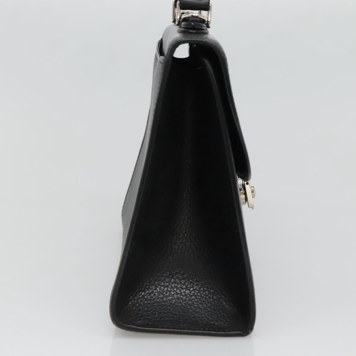 Burberrys Hand Bag Leather Black Silver Auth BA3309