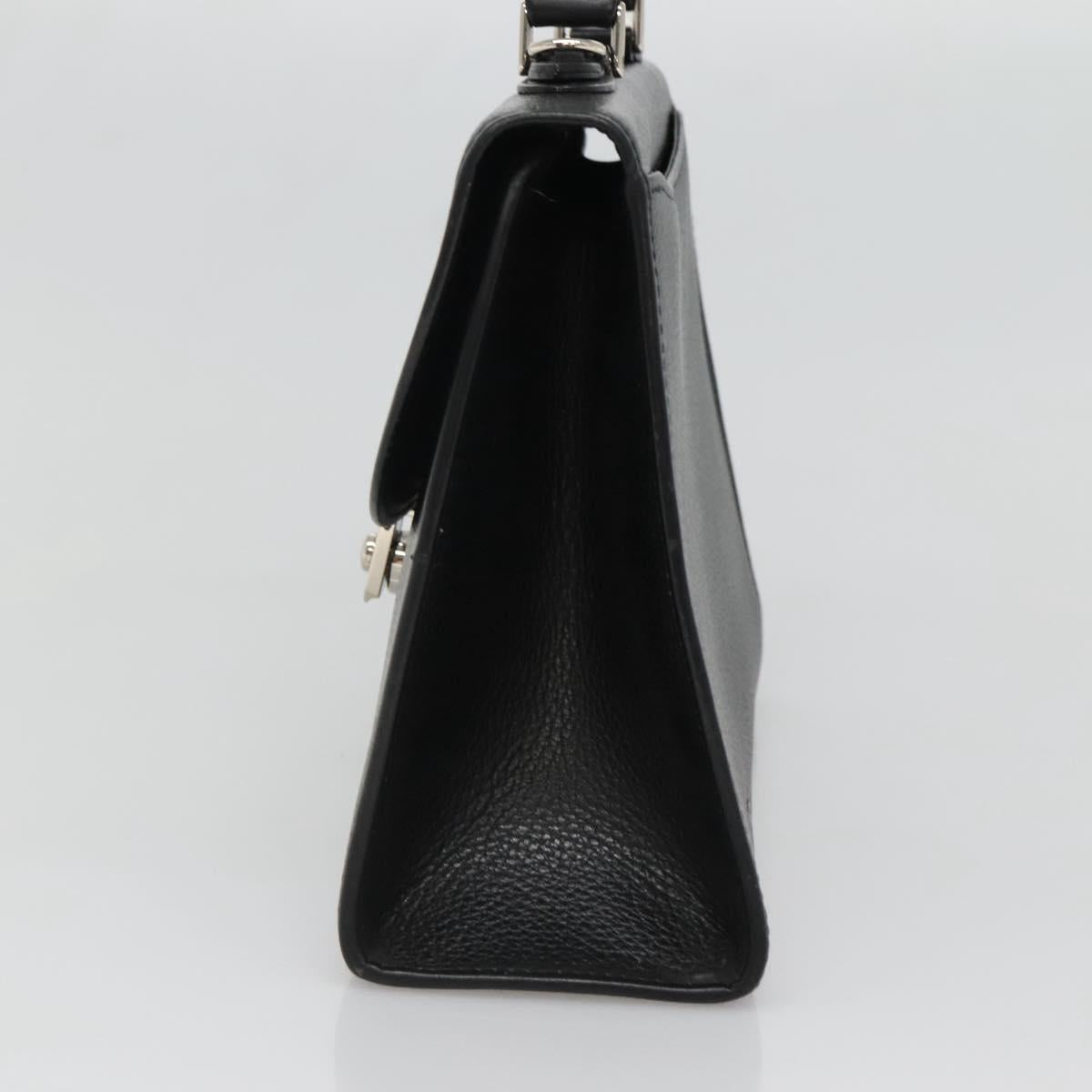 Burberrys Hand Bag Leather Black Silver Auth BA3309