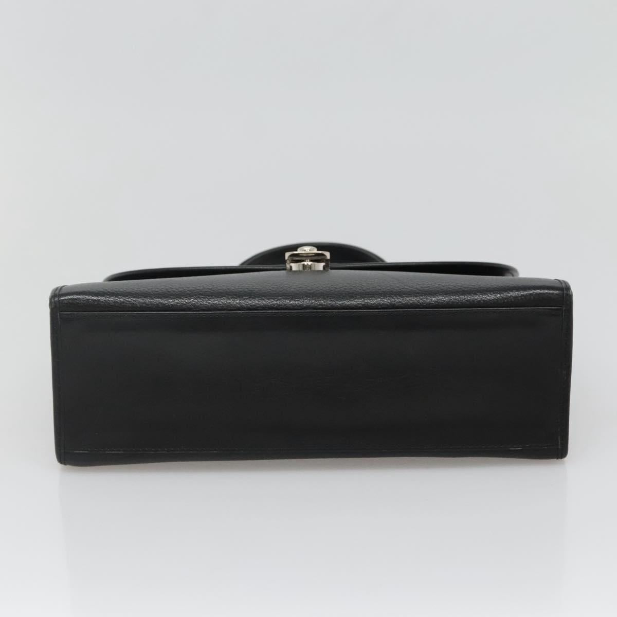 Burberrys Hand Bag Leather Black Silver Auth BA3309