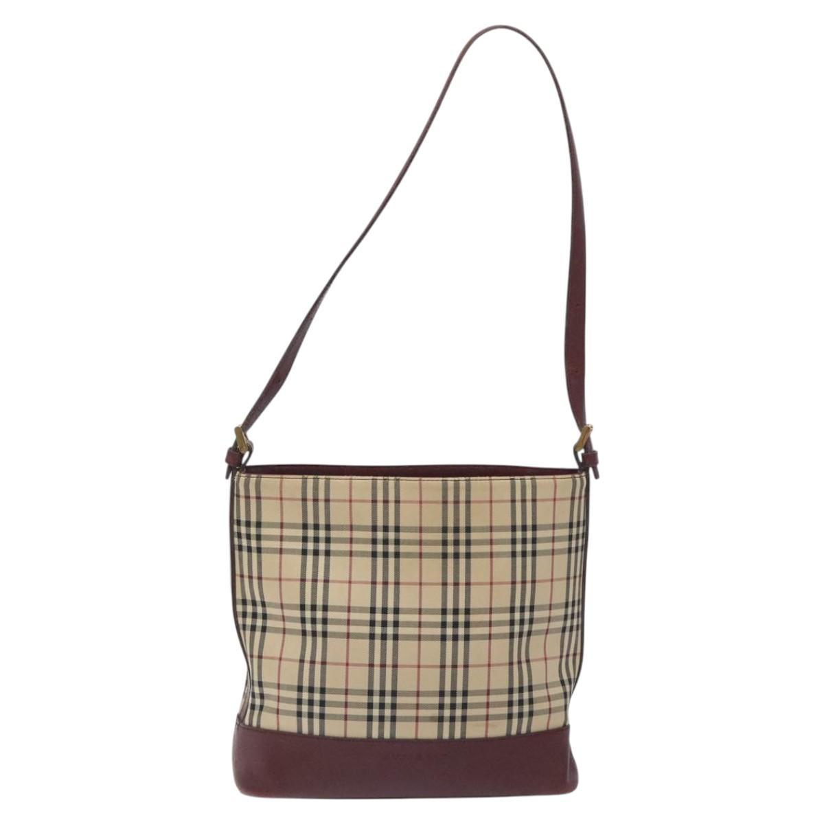 BURBERRY Nova Check Shoulder Bag Canvas Beige Gold Auth BA3310