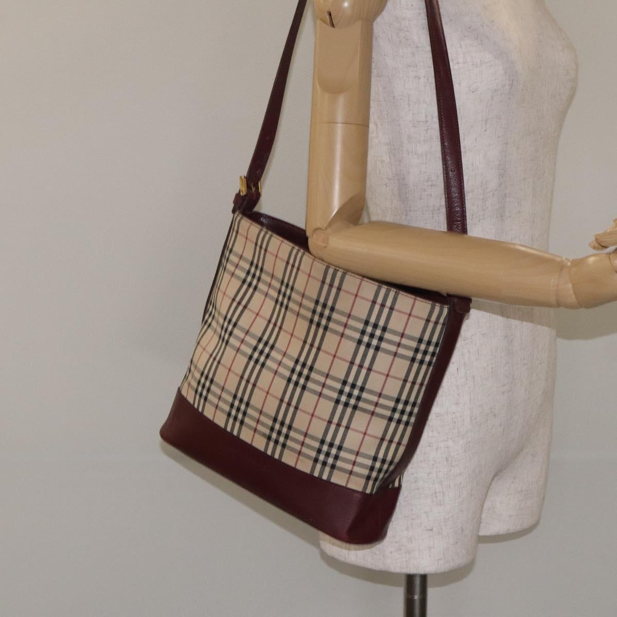 BURBERRY Nova Check Shoulder Bag Canvas Beige Gold Auth BA3310