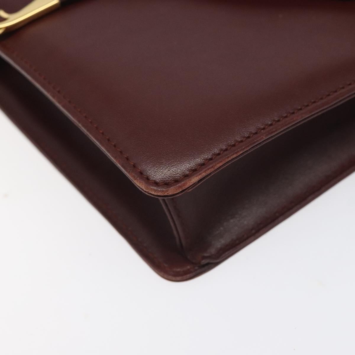 CARTIER Must Line Shoulder Bag Leather Bordeaux Gold Auth BA3311