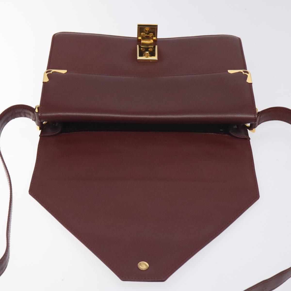 CARTIER Must Line Shoulder Bag Leather Bordeaux Gold Auth BA3311