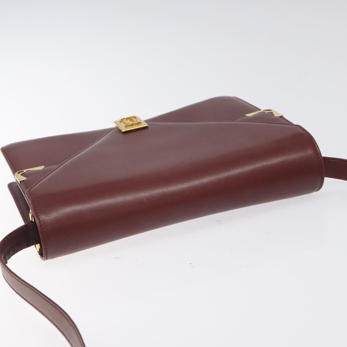 CARTIER Must Line Shoulder Bag Leather Bordeaux Gold Auth BA3311
