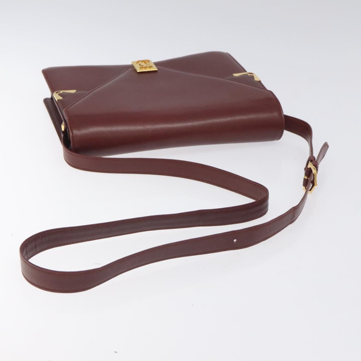 CARTIER Must Line Shoulder Bag Leather Bordeaux Gold Auth BA3311