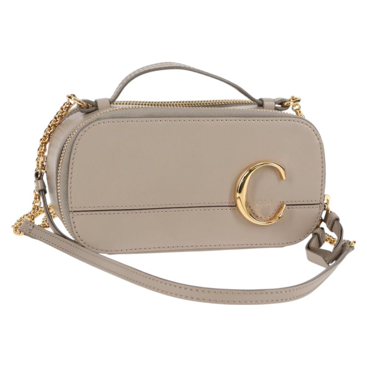 Chloe Chain Shoulder Bag Leather Beige Gold Auth BA3317V