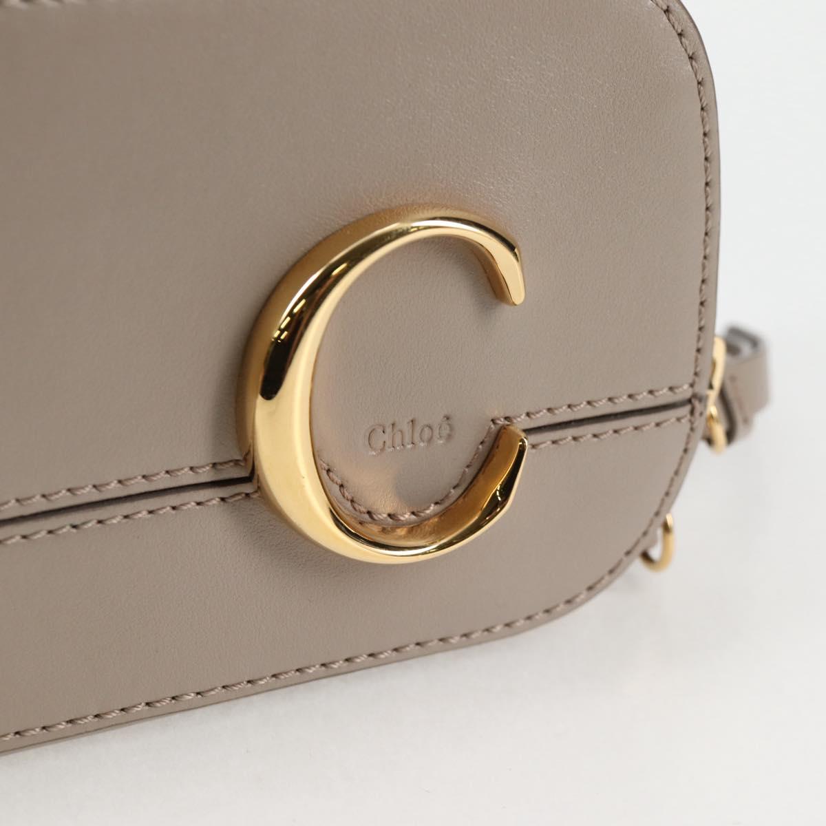 Chloe Chain Shoulder Bag Leather Beige Gold Auth BA3317V
