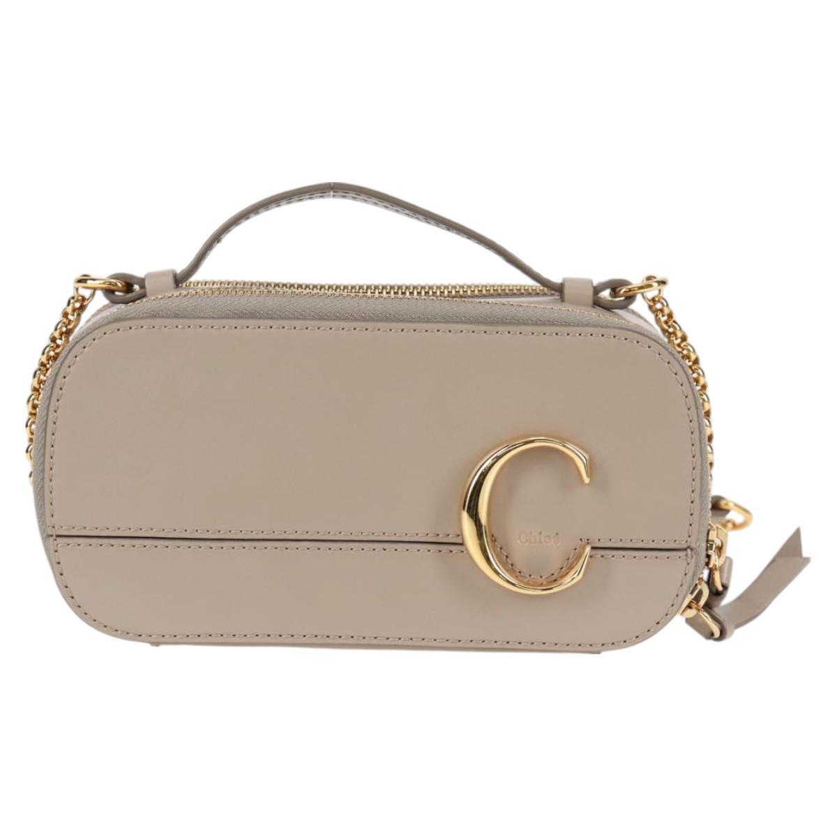 Chloe Chain Shoulder Bag Leather Beige Gold Auth BA3317V