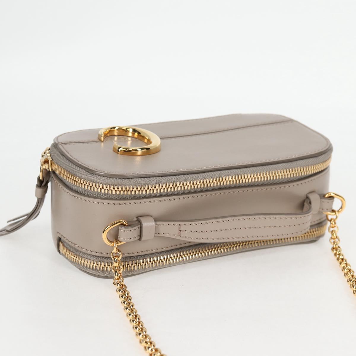 Chloe Chain Shoulder Bag Leather Beige Gold Auth BA3317V