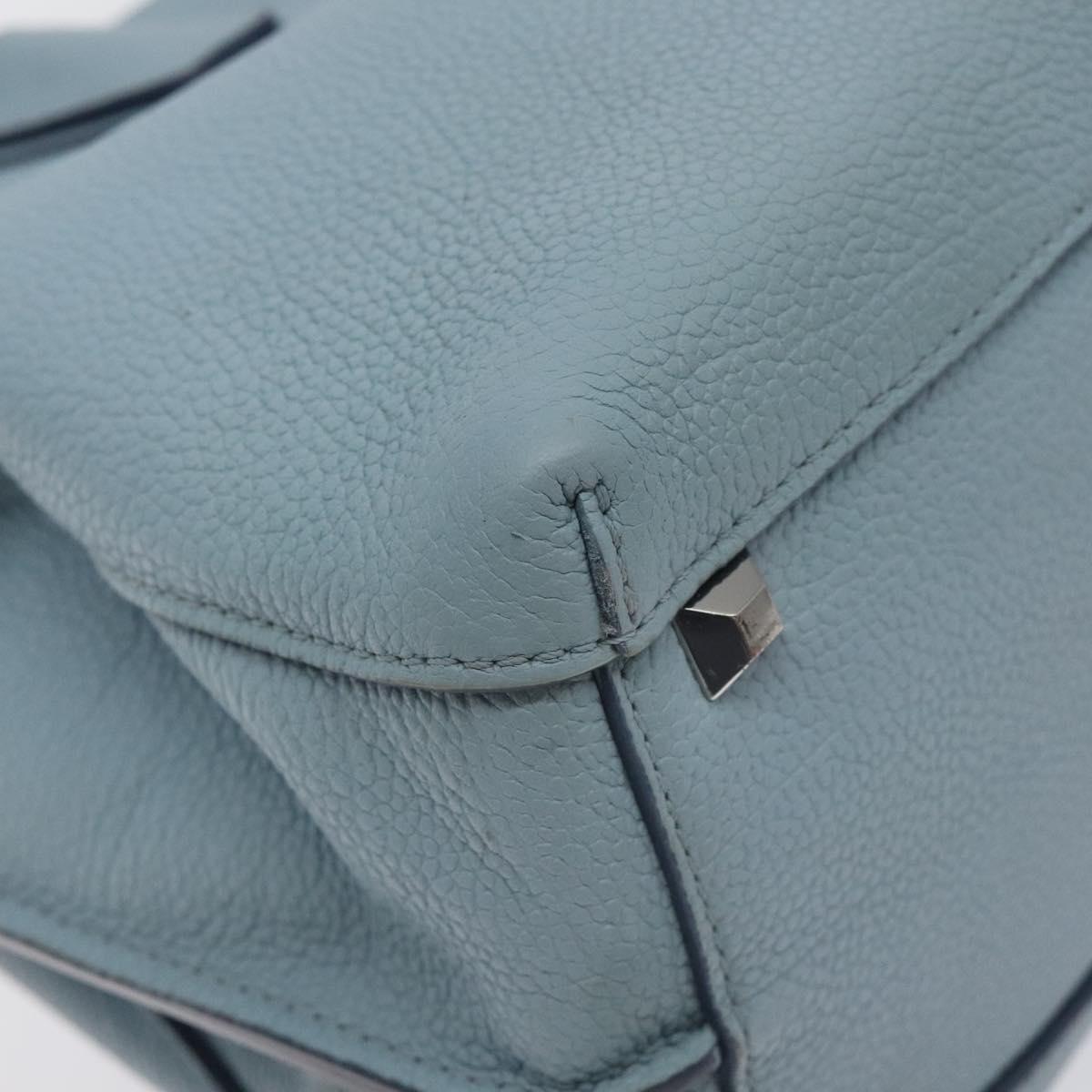 MCM Hand Bag Leather Light Blue Silver Auth BA3318