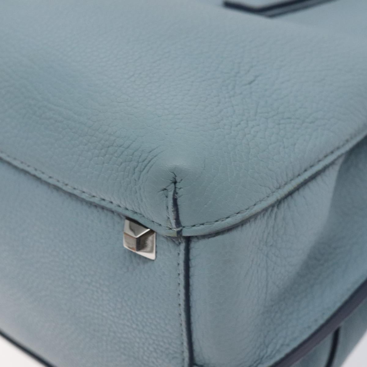 MCM Hand Bag Leather Light Blue Silver Auth BA3318