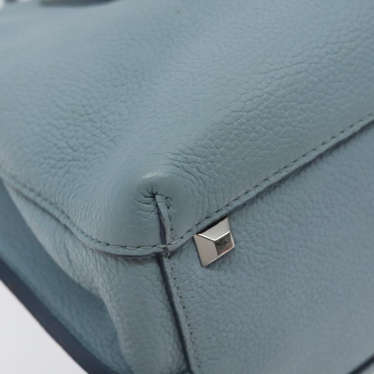 MCM Hand Bag Leather Light Blue Silver Auth BA3318