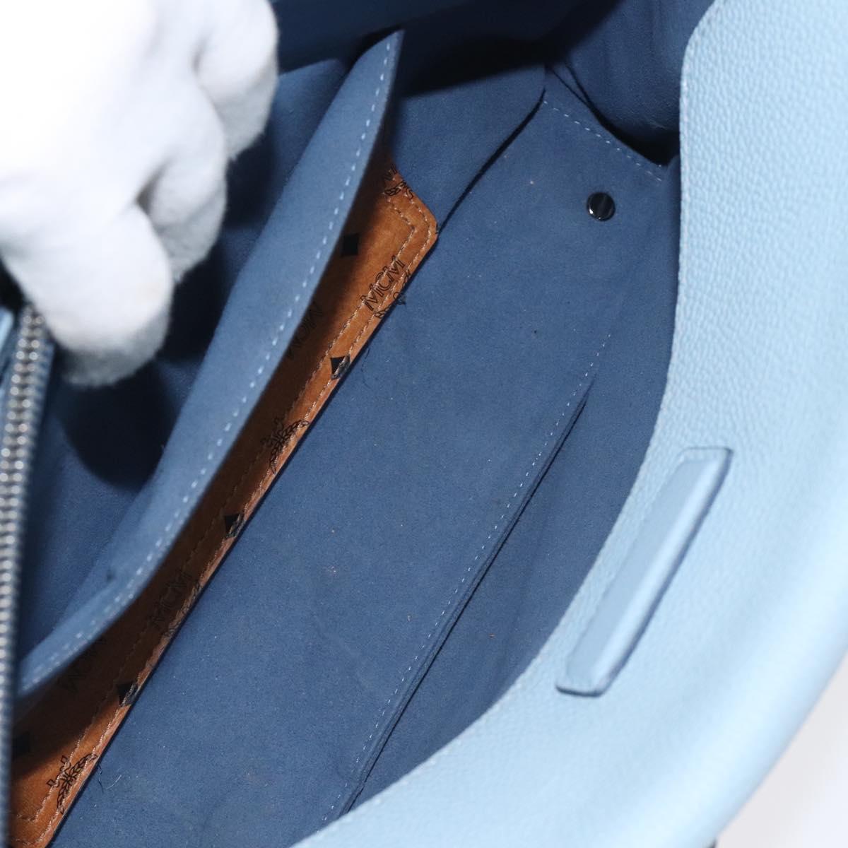 MCM Hand Bag Leather Light Blue Silver Auth BA3318