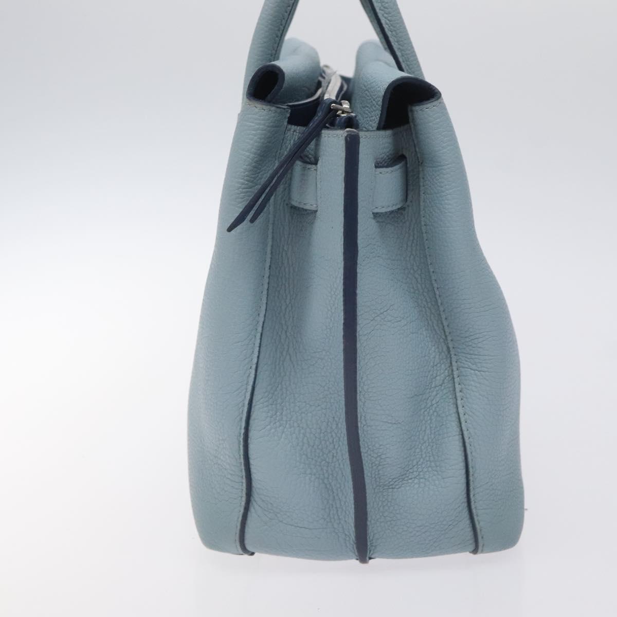 MCM Hand Bag Leather Light Blue Silver Auth BA3318