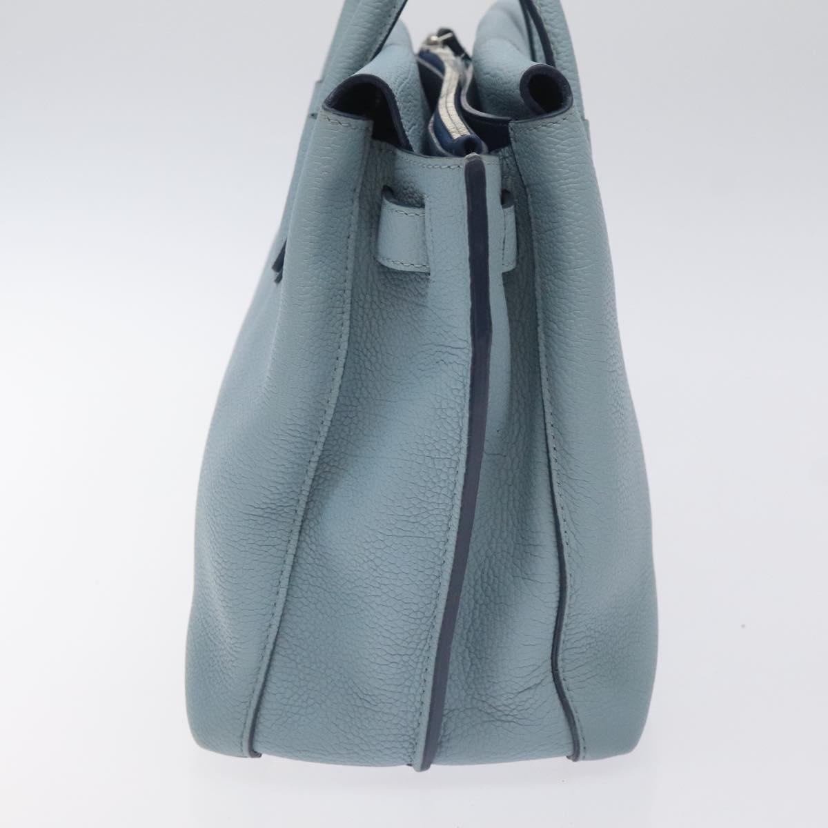 MCM Hand Bag Leather Light Blue Silver Auth BA3318