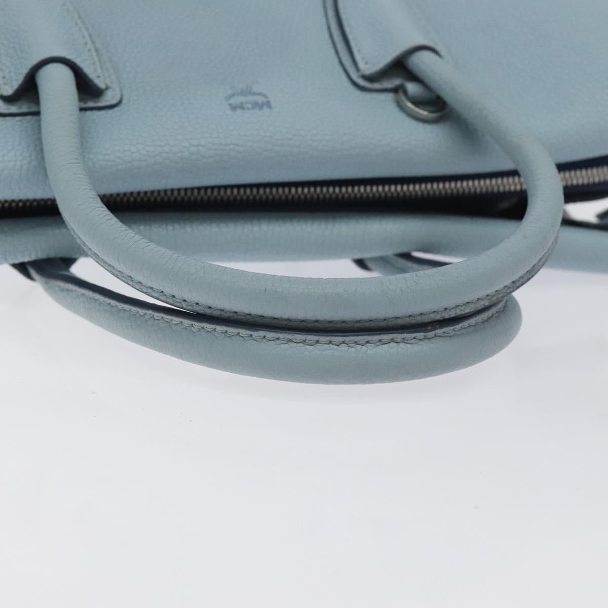MCM Hand Bag Leather Light Blue Silver Auth BA3318