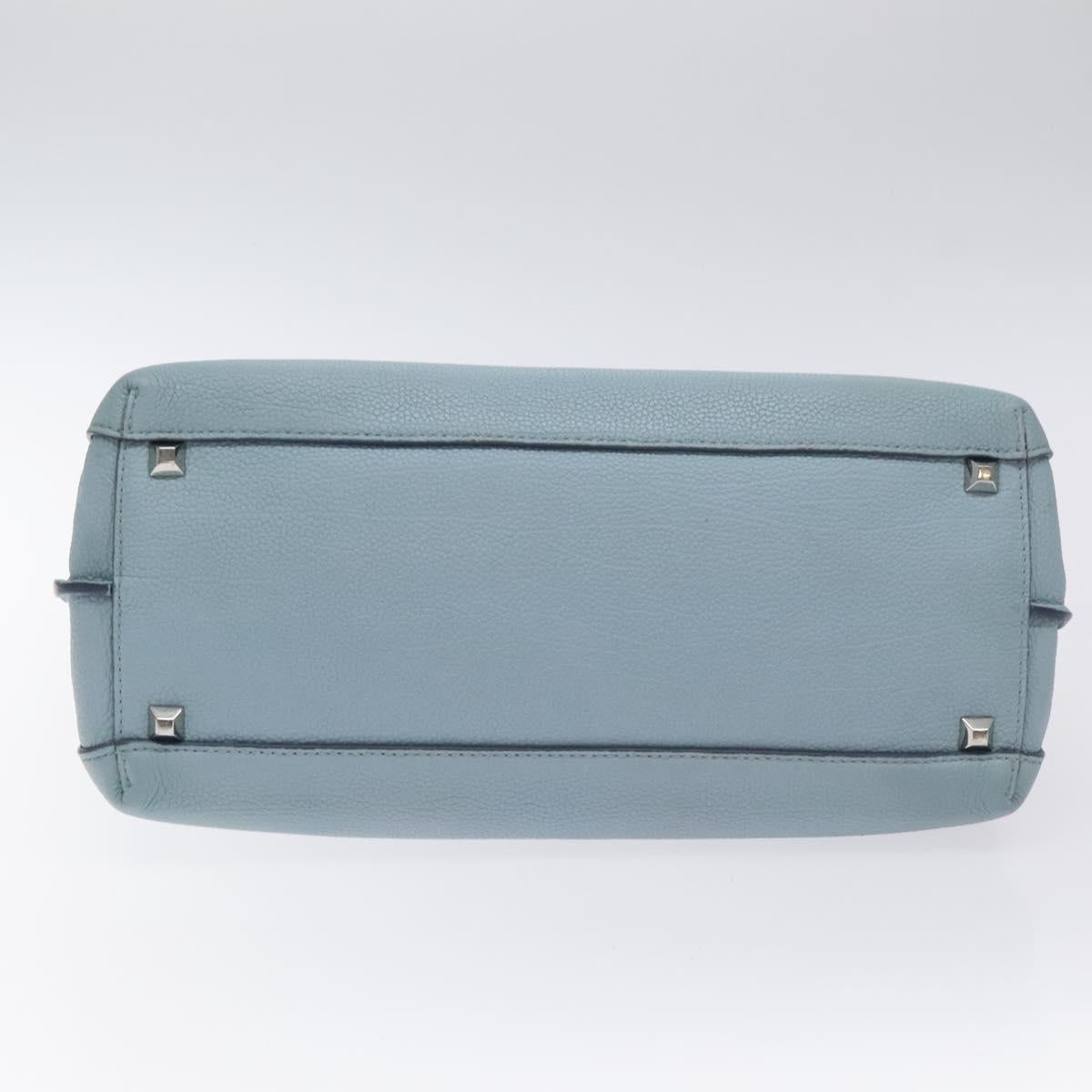 MCM Hand Bag Leather Light Blue Silver Auth BA3318