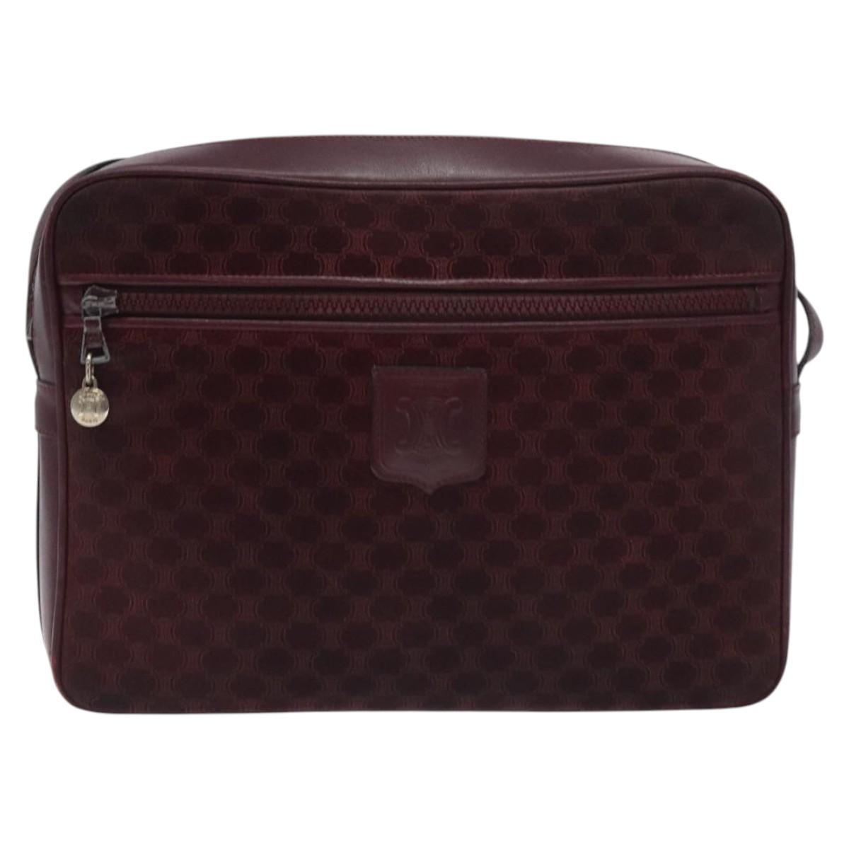 CELINE Macadam Canvas Shoulder Bag Bordeaux Auth BA3328
