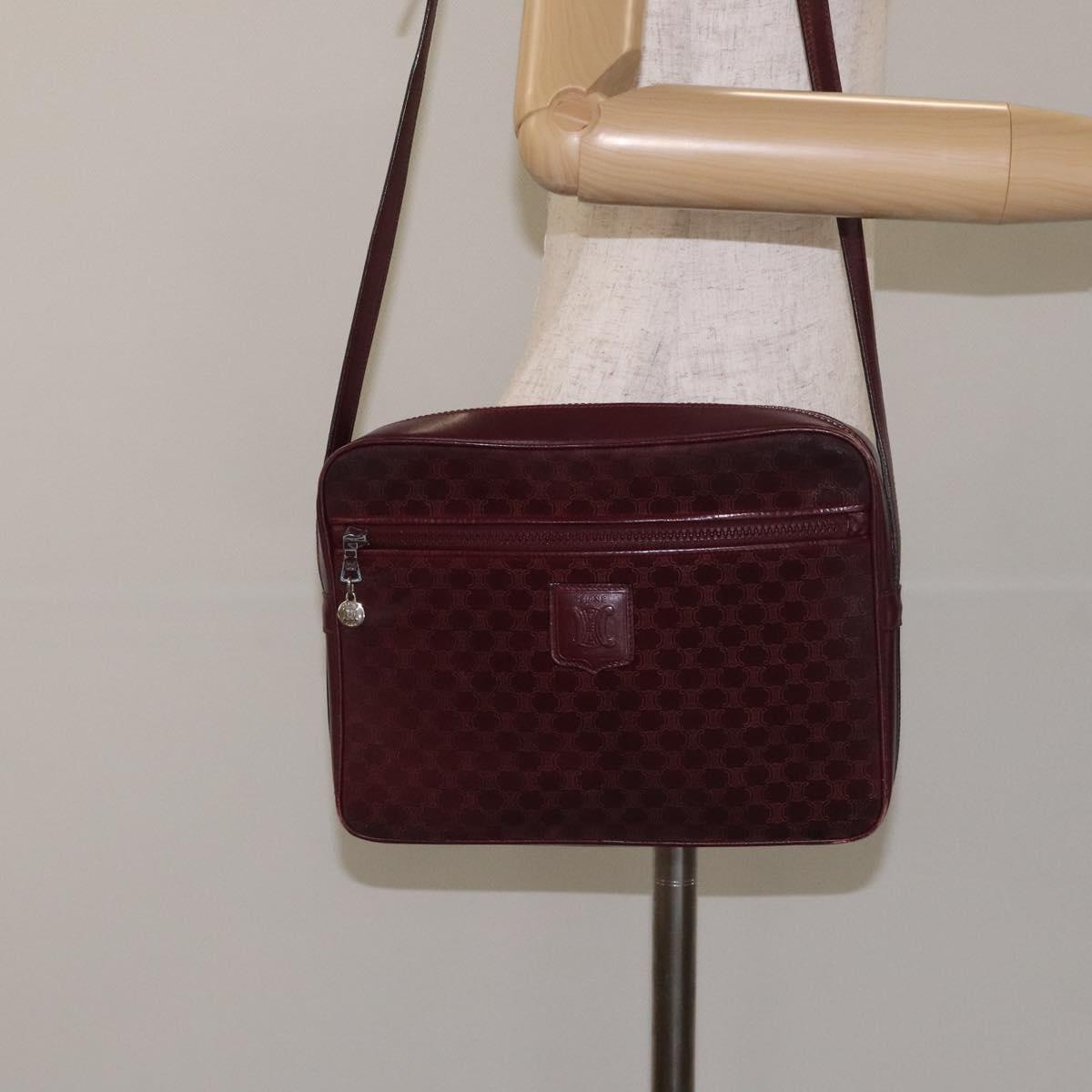 CELINE Macadam Canvas Shoulder Bag Bordeaux Auth BA3328
