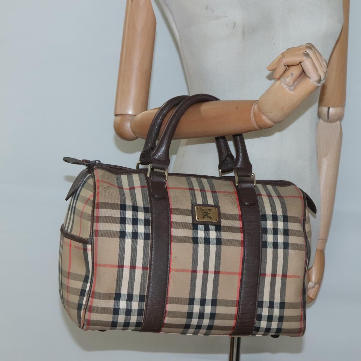 Burberrys Nova Check Boston Bag Canvas Beige Auth BA3332