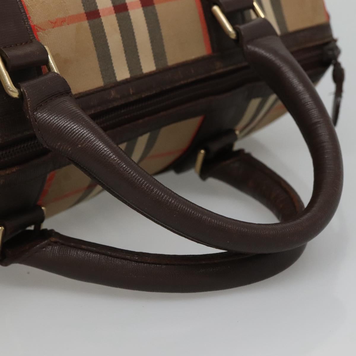 Burberrys Nova Check Boston Bag Canvas Beige Auth BA3332