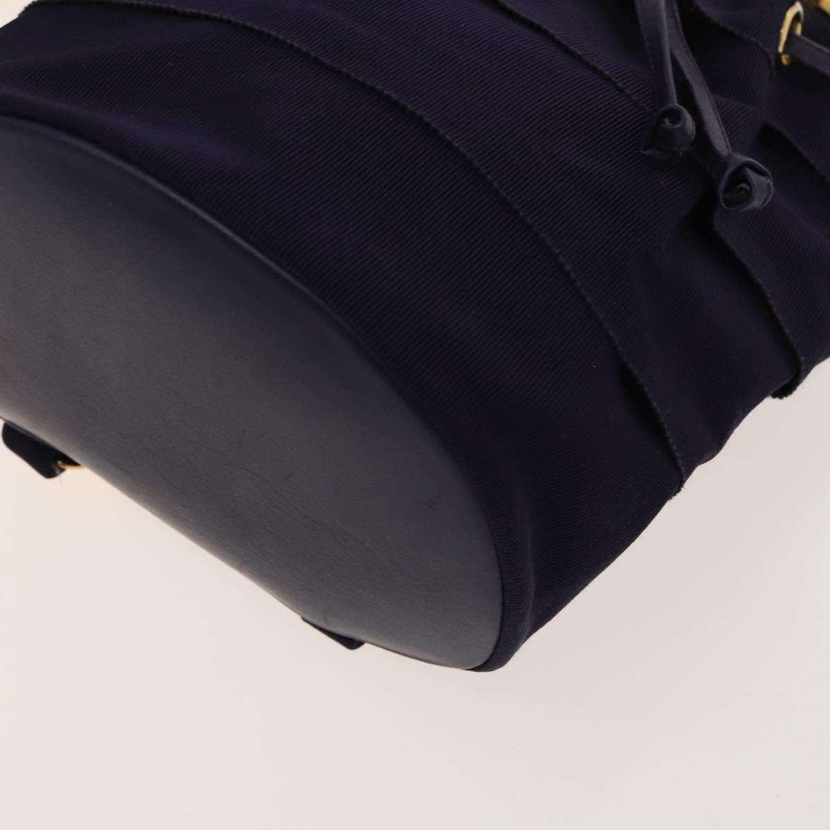 Salvatore Ferragamo Vala Chain Backpack Canvas Navy Gold Auth BA3335