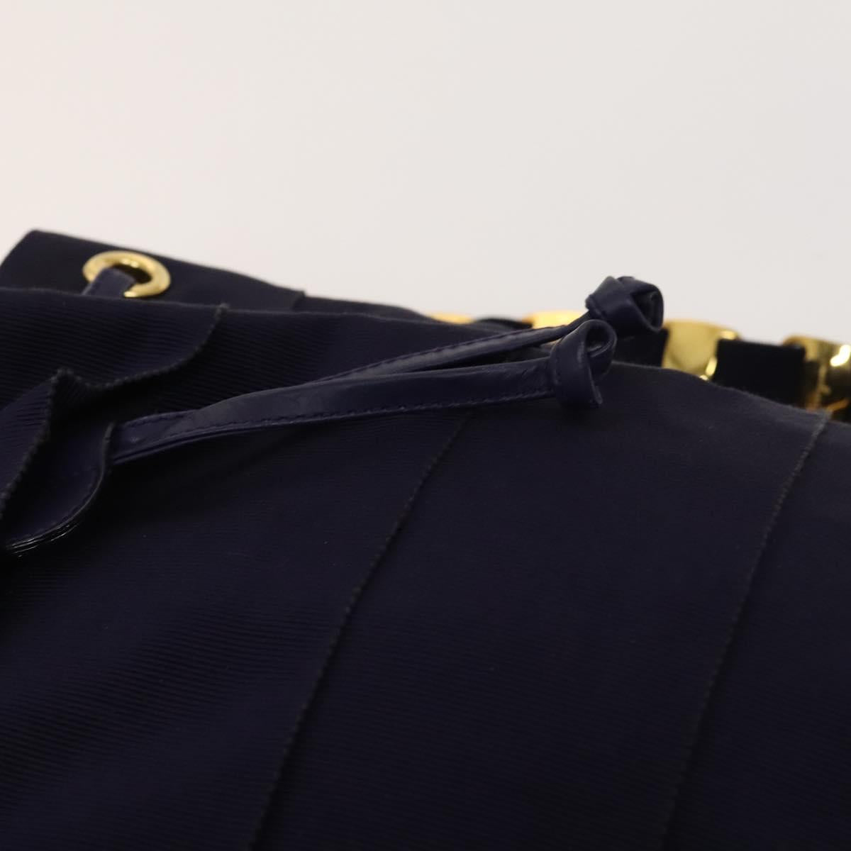 Salvatore Ferragamo Vala Chain Backpack Canvas Navy Gold Auth BA3335