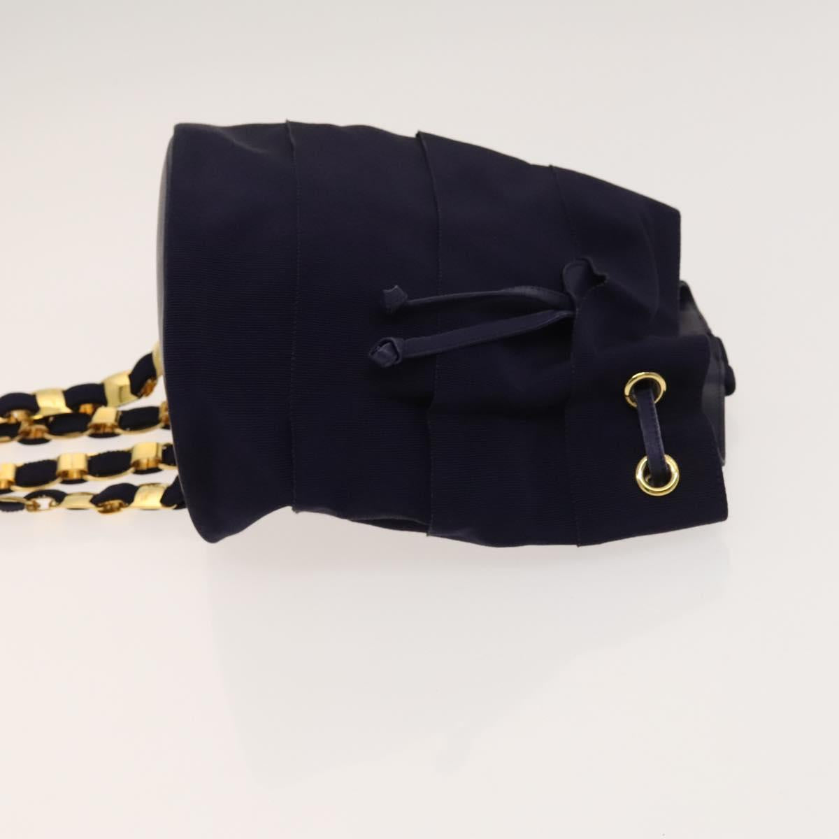 Salvatore Ferragamo Vala Chain Backpack Canvas Navy Gold Auth BA3335