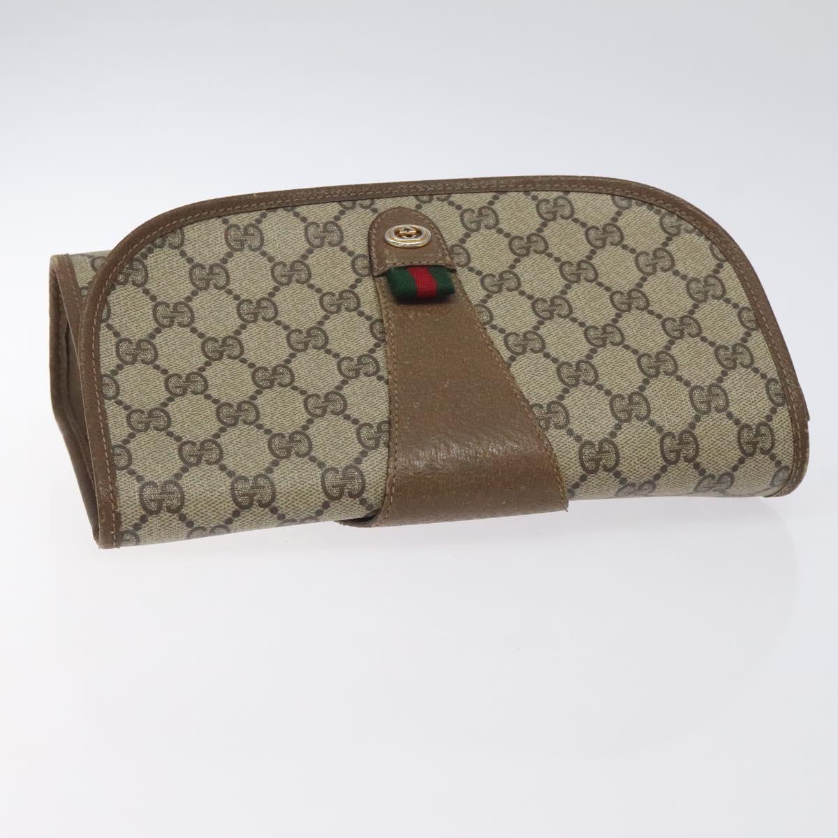 GUCCI GG Supreme Web Sherry Line Clutch Bag PVC Beige Gold 89 01 030 Auth BA3345