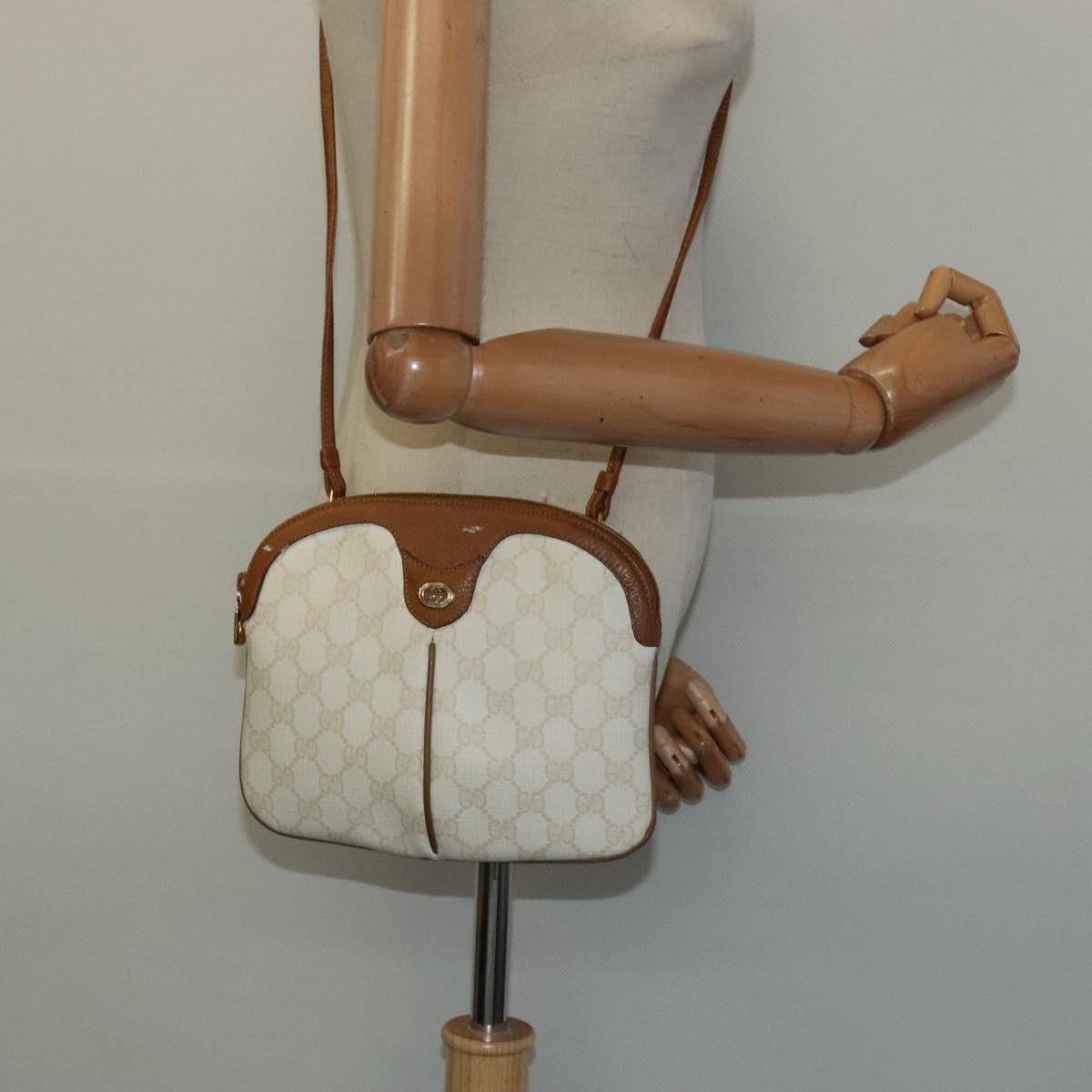 GUCCI GG Supreme Shoulder Bag PVC White Gold 904 02 047 Auth BA3348