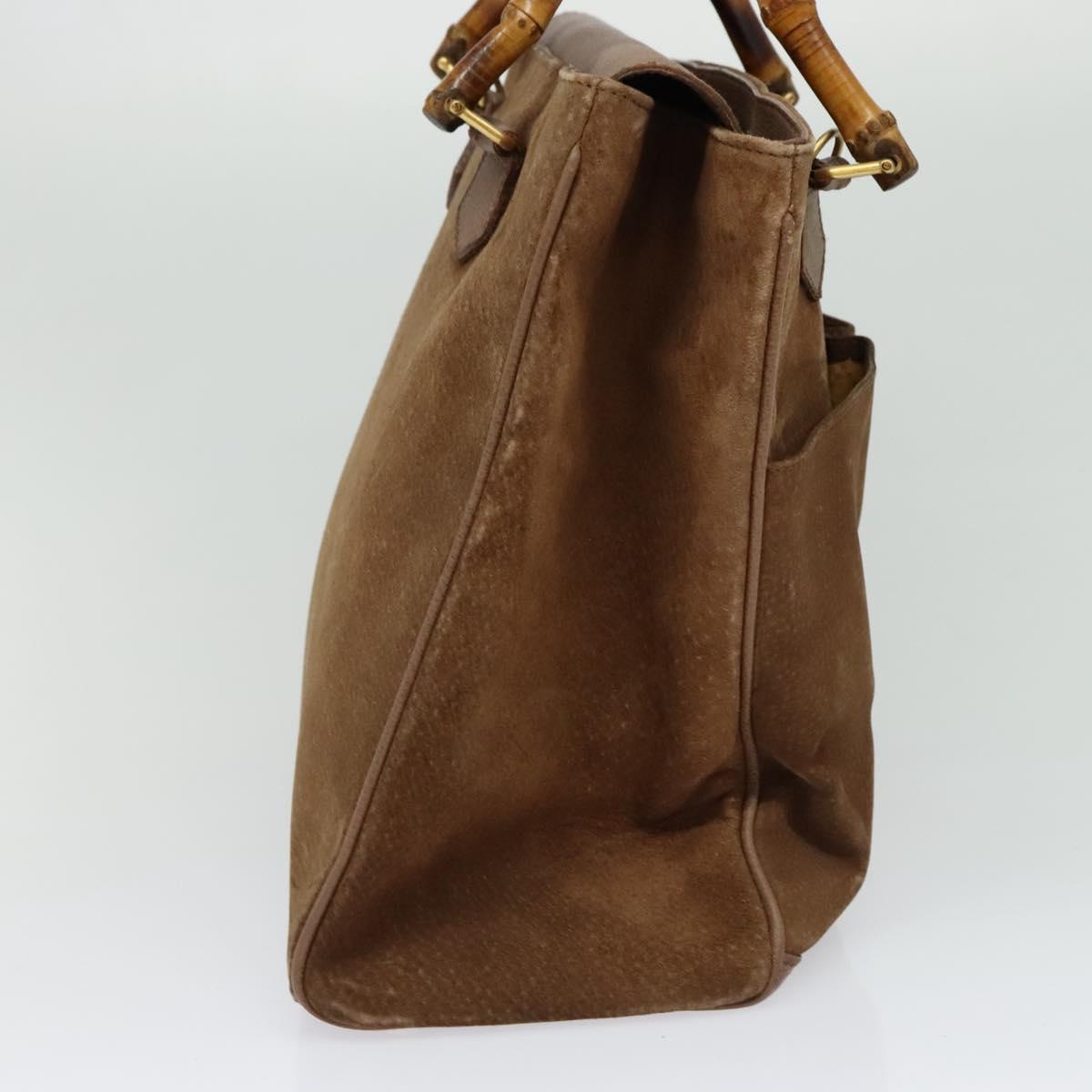 GUCCI Bamboo Hand Bag Suede Leather 2way Beige Gold Auth BA3351