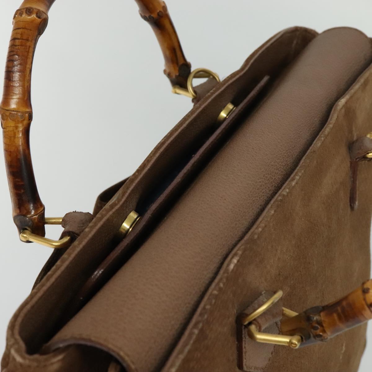 GUCCI Bamboo Hand Bag Suede Leather 2way Beige Gold Auth BA3351