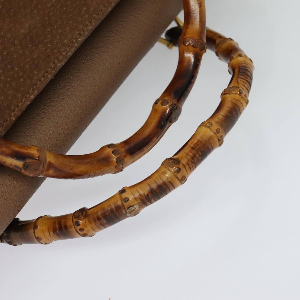 GUCCI Bamboo Hand Bag Suede Leather 2way Beige Gold Auth BA3351