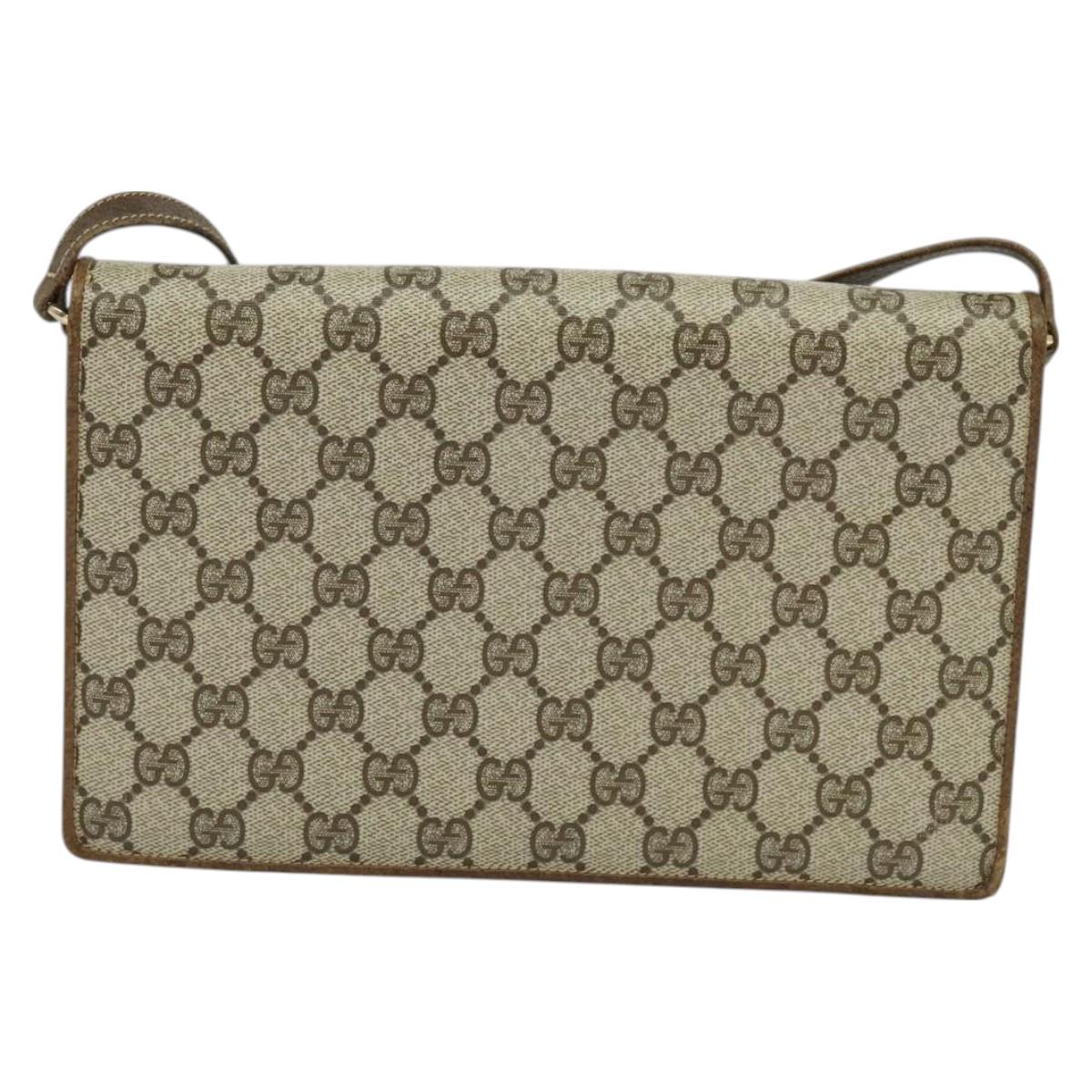 GUCCI GG Supreme Web Sherry Line Shoulder Bag PVC Beige Gold Auth BA3358