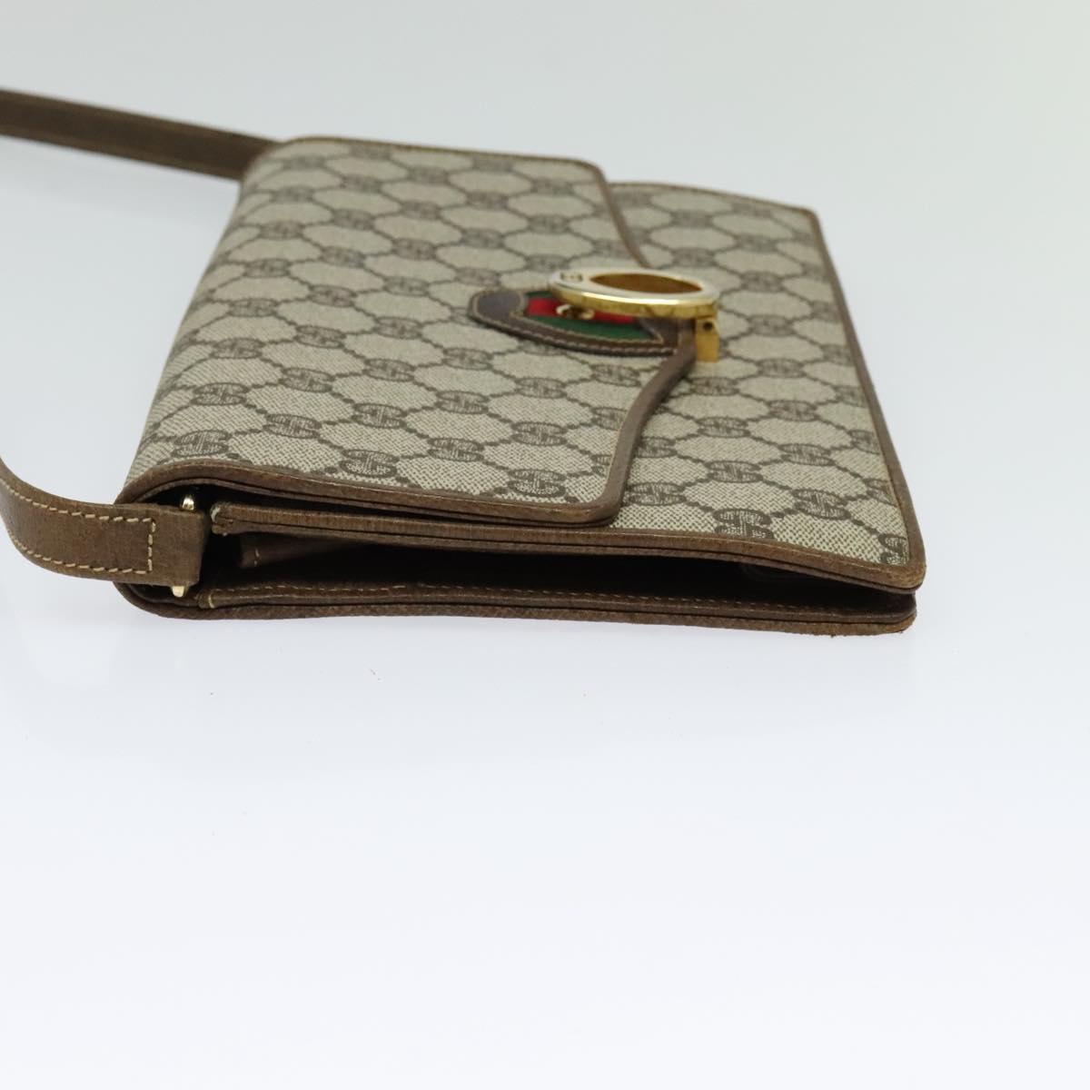 GUCCI GG Supreme Web Sherry Line Shoulder Bag PVC Beige Gold Auth BA3358