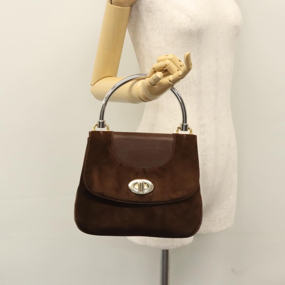 GUCCI Hand Bag Suede Brown Auth BA337
