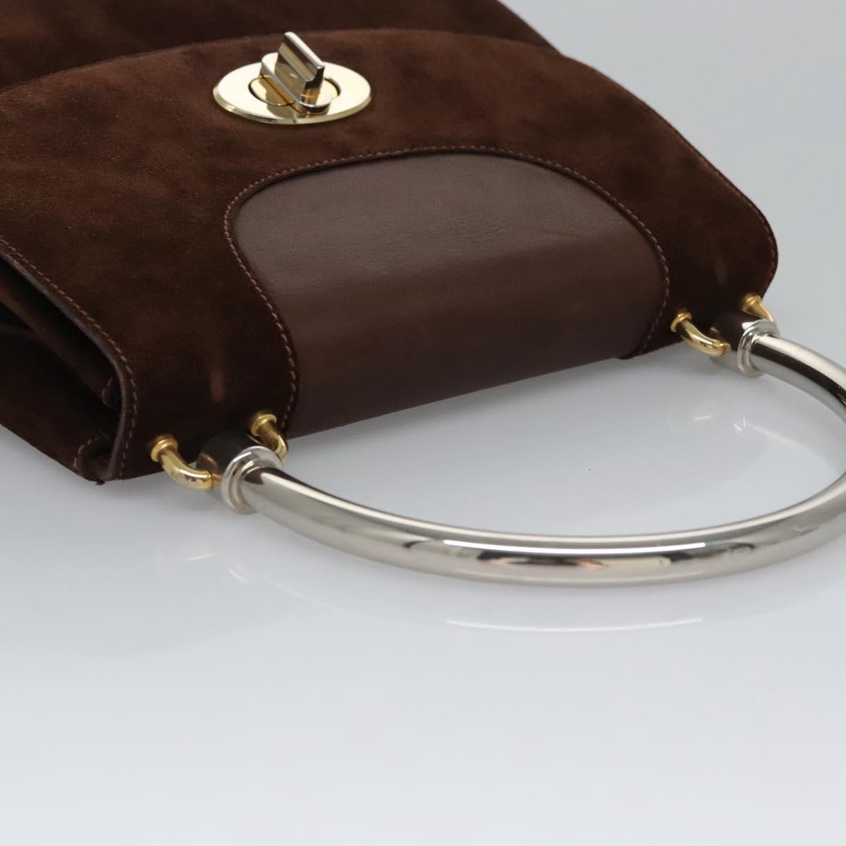 GUCCI Hand Bag Suede Brown Auth BA337