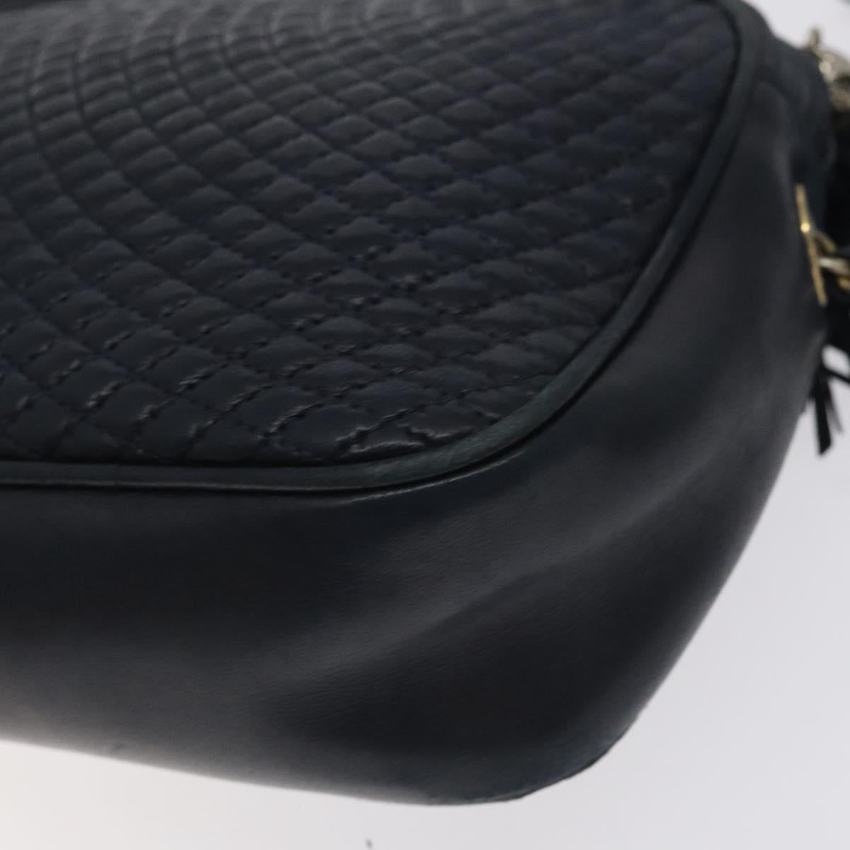 BALLY Shoulder Bag Leather Navy Gold Auth BA3407