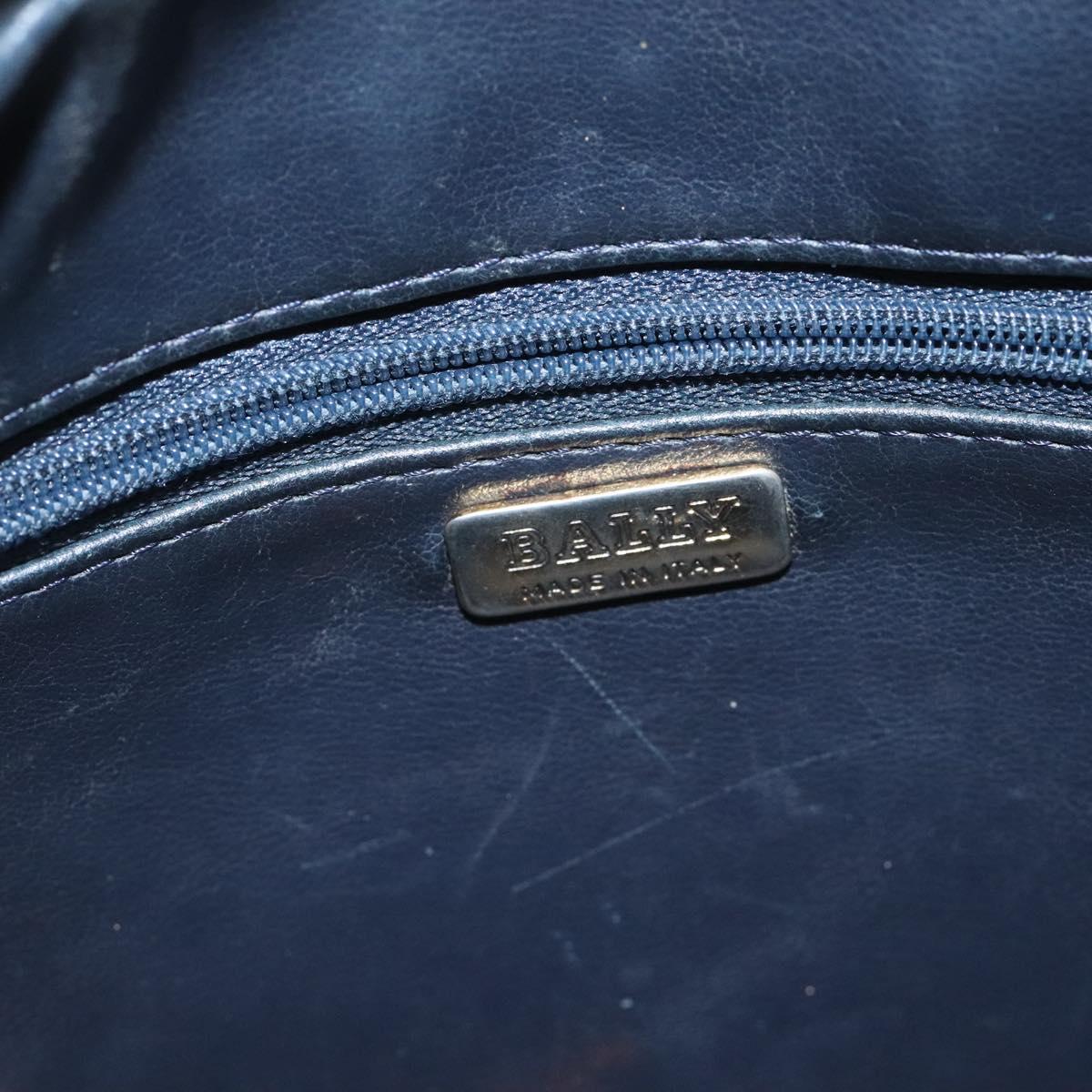 BALLY Shoulder Bag Leather Navy Gold Auth BA3407