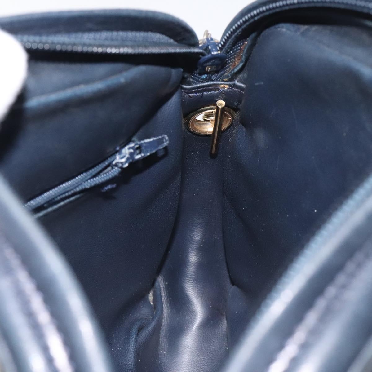 BALLY Shoulder Bag Leather Navy Gold Auth BA3407